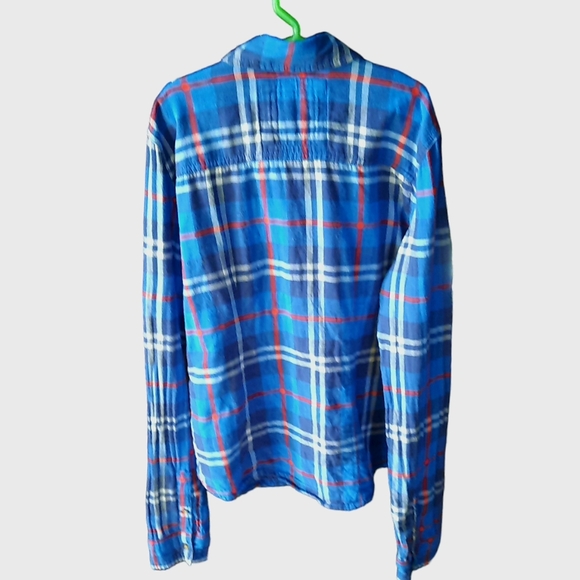 Abercrombie & Fitch Flannel Plaid Shirt Size Small Moose Logo Long Sleeve Blue - Picture 2 of 9